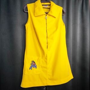 Vintage 70s Hand-embroidered Terrycloth Mini Dress/ Cover-up- Size Medium